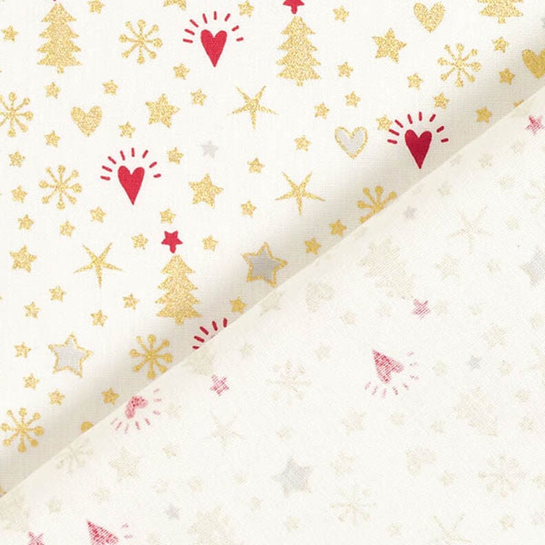 Baumwollstoff Popeline Herzen und Sterne – wollweiss/gold, image number 4