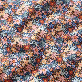Baumwollstoff Popeline kleine Blüten – indigo/hellaltrosa, 