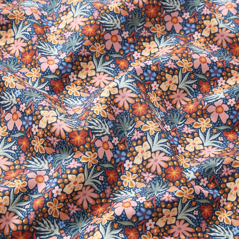 Baumwollstoff Popeline kleine Blüten – indigo/hellaltrosa,  image number 2