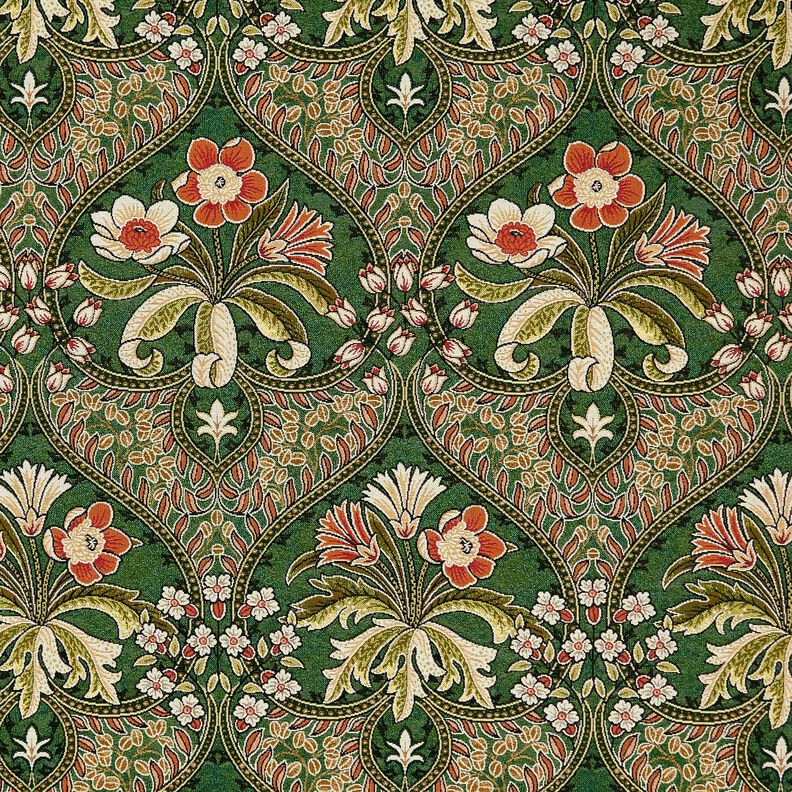 Dekostoff Gobelin Blumenornamente – grün/hellorange,  image number 1
