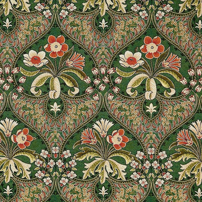 Dekostoff Gobelin Blumenornamente – grün/hellorange, image number 1