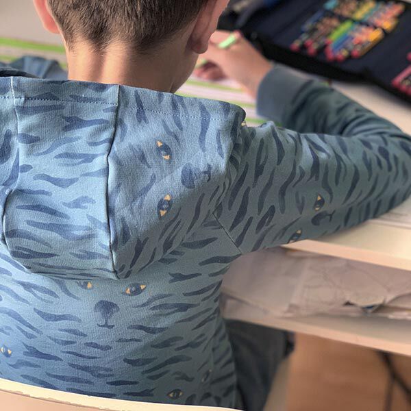 French Terry Sommersweat versteckter Tiger | PETIT CITRON – stahlblau | Reststück 100cm