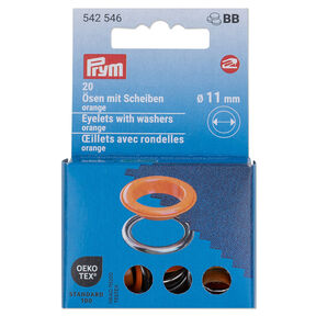Ösen mit Scheiben [20 Stück | Ø 11 mm] | Prym – orange/silber metallic, 