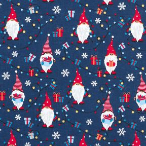 Baumwollstoff Popeline Weihnachtszwerge – marineblau/rot, 