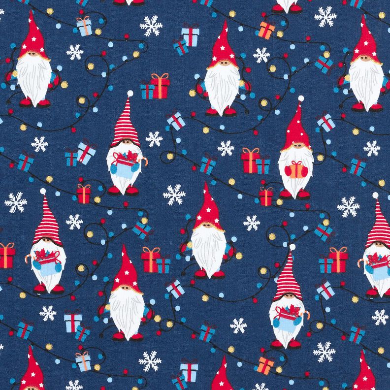 Baumwollstoff Popeline Weihnachtszwerge – marineblau/rot, image number 1