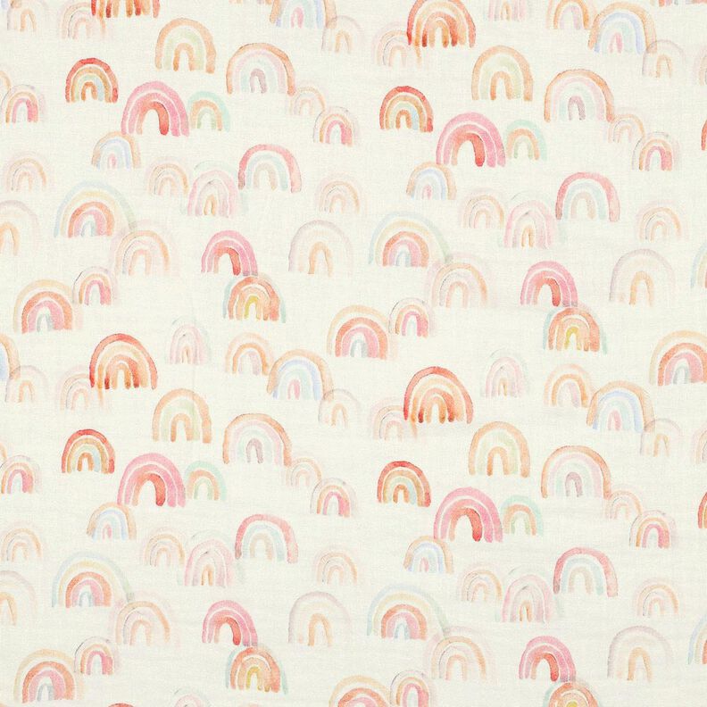 Musselin/ Doppel-Krinkel Gewebe bunte Regenbögen Digitaldruck | Poppy Fabrics – elfenbein/lachs,  image number 1