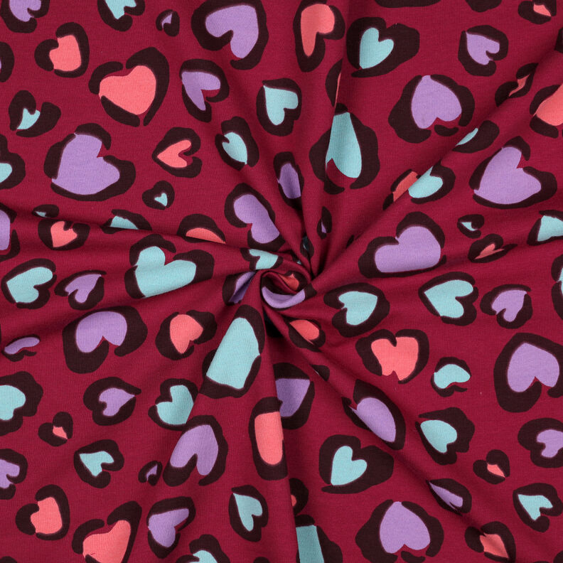 Sweatshirt angeraut bunte Herzen | Poppy Fabrics – himbeere,  image number 3