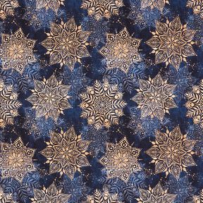 French Terry Sommersweat Mandala | Glitzerpüppi – marineblau/apricot, 