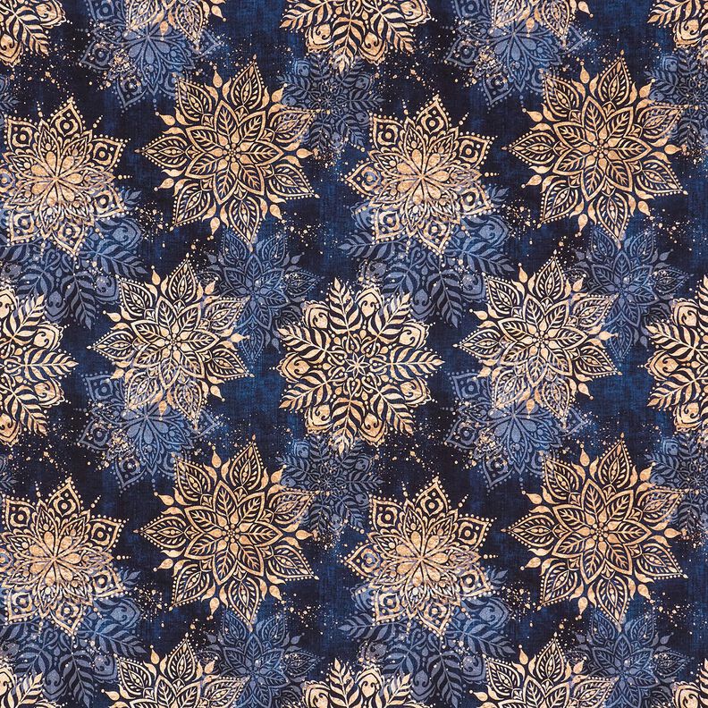 French Terry Sommersweat Mandala | Glitzerpüppi – marineblau/apricot, image number 1