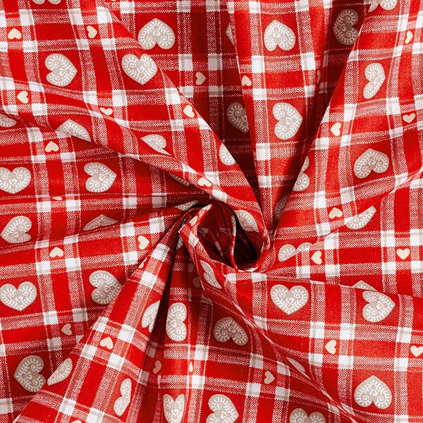 Baumwollstoff Cretonne Vichykaro und Herzen – rot, image number 3