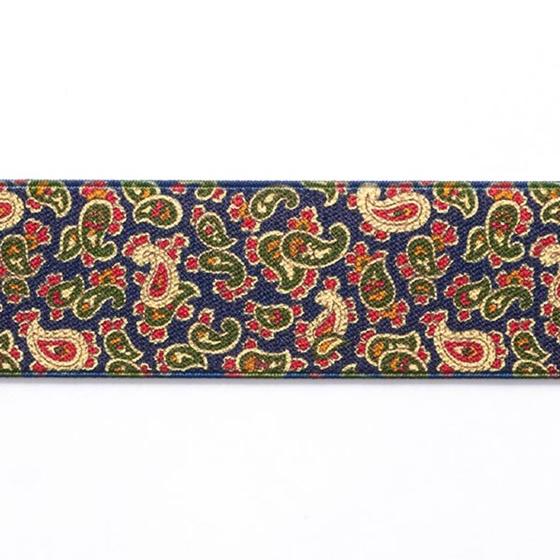 Gummiband Paisley [ 3,5 cm ] – marineblau/grün,  image number 1