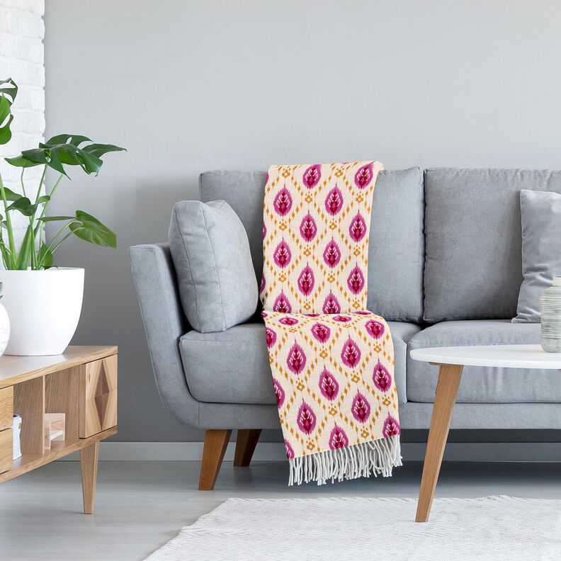 Steppstoff Musselin Ethno-Blumen &ndash; wollweiss/pink,  image number 5