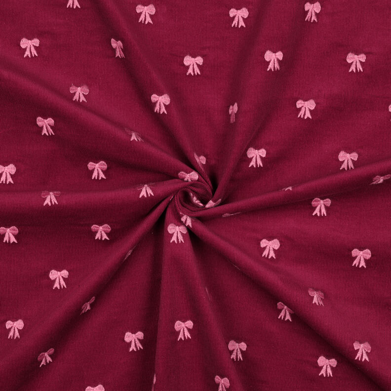 Babycord gestickte Schleifen | Poppy Fabrics – karminrot,  image number 3