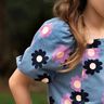 Babycord Blumen | Poppy Fabrics – jeansblau/lavendel,  thumbnail number 6