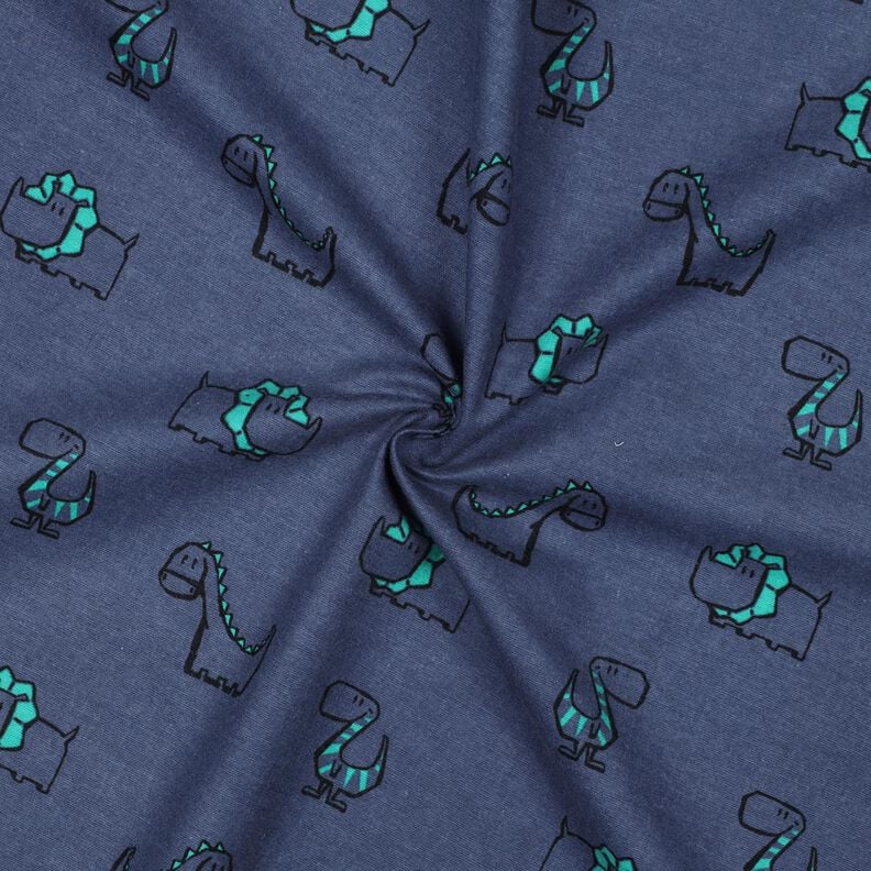 Baumwollflanell freche Dinos | Poppy Fabrics – jeansblau/smaragdgrün,  image number 3