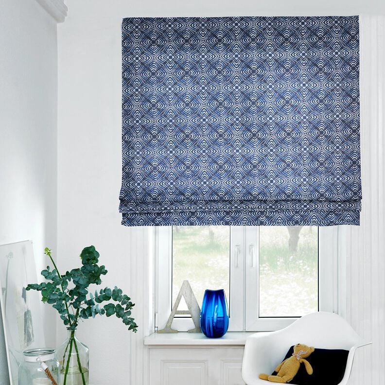 Dekostoff Canvas Batik-Fliesen – indigo/weiss, image number 7