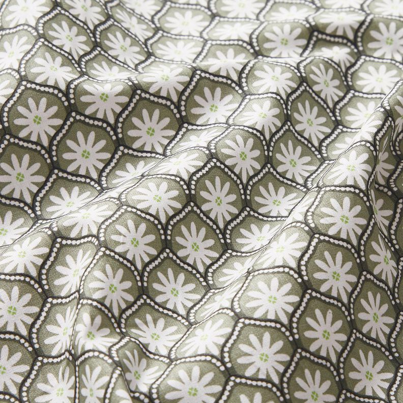 Beschichtete Baumwolle Blumenkacheln – schilf/weiss, image number 2