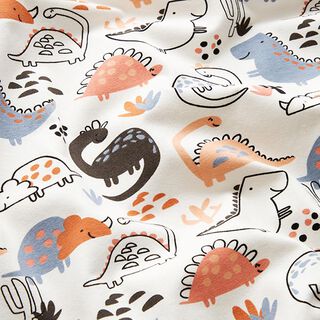 Baumwolljersey fröhliche Dinos – wollweiss, 