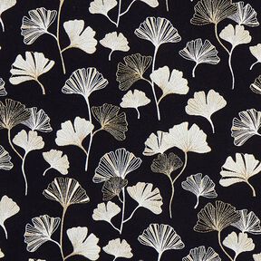 Dekostoff Jacquard Ginkoblätter – schwarz/gold, 
