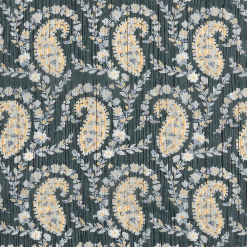 Crêpe Chiffon Paisley und Lurexstreifen – schwarz/silberblau,  image number 1