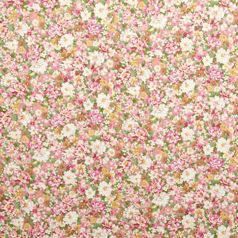 Baumwollpopeline romantische Blumen – rosa/beige,  image number 1