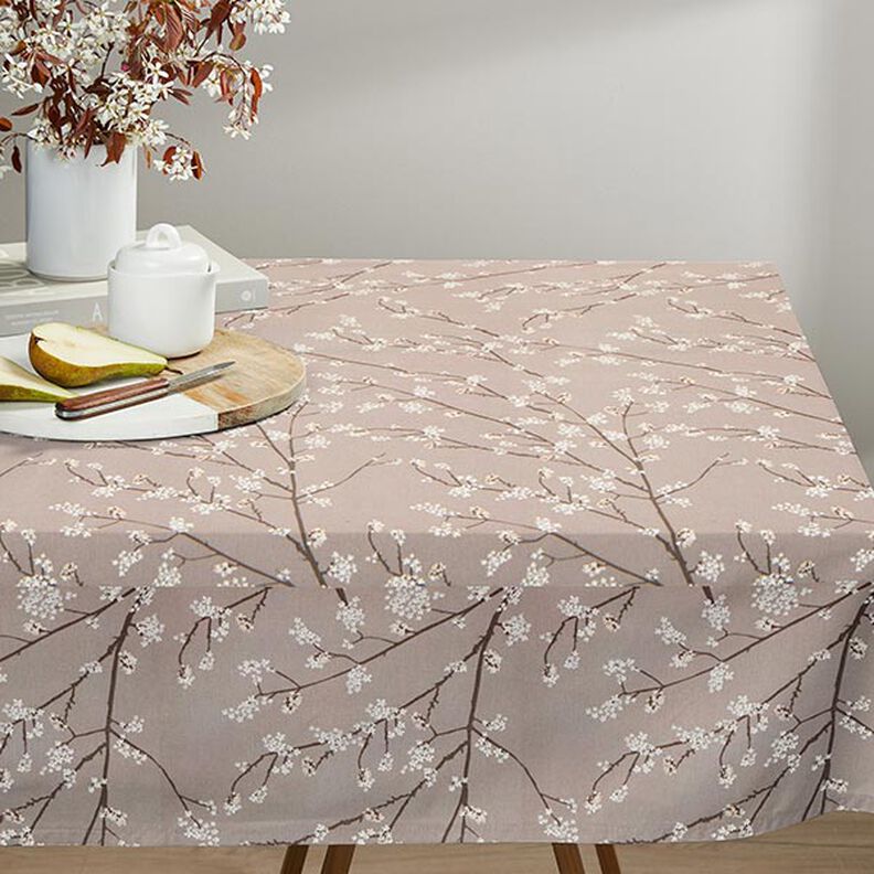 Dekostoff Halbpanama blühende Zweige – taupe, image number 8