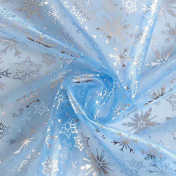 Organza Schneeflocken – hellblau | Reststück 50cm