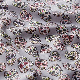 Baumwollstoff Cretonne Día de los Muertos Totenköpfe – grau, 
