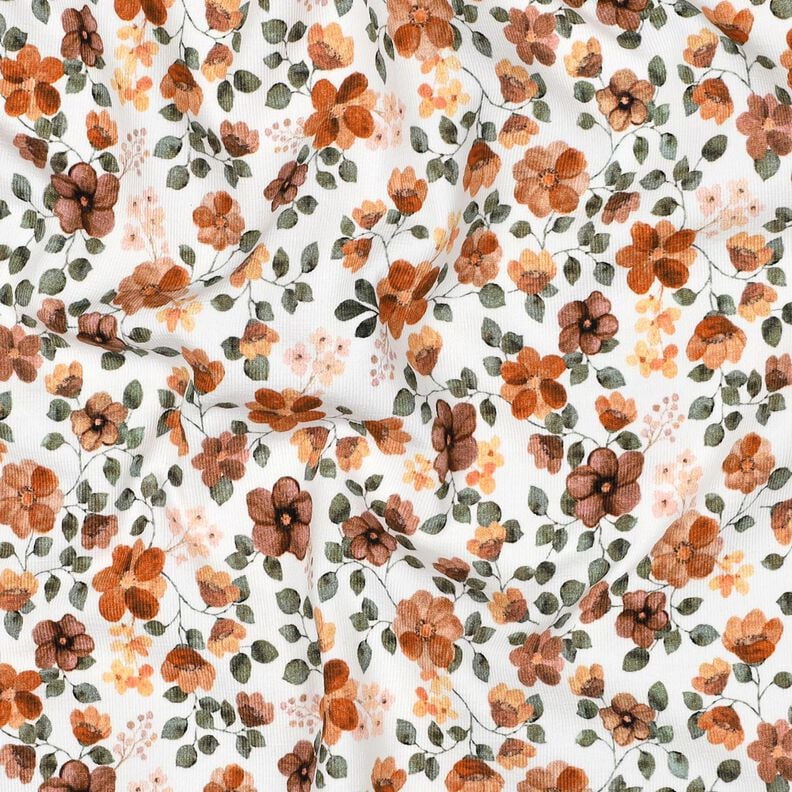 GOTS Baumwolljersey Herbstblumen Digitaldruck – weiss/rosé, image number 2