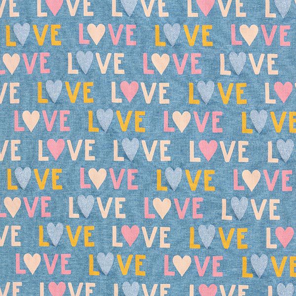 Baumwolljersey Glitzer-Love – stahlblau/silber | Reststück 50cm