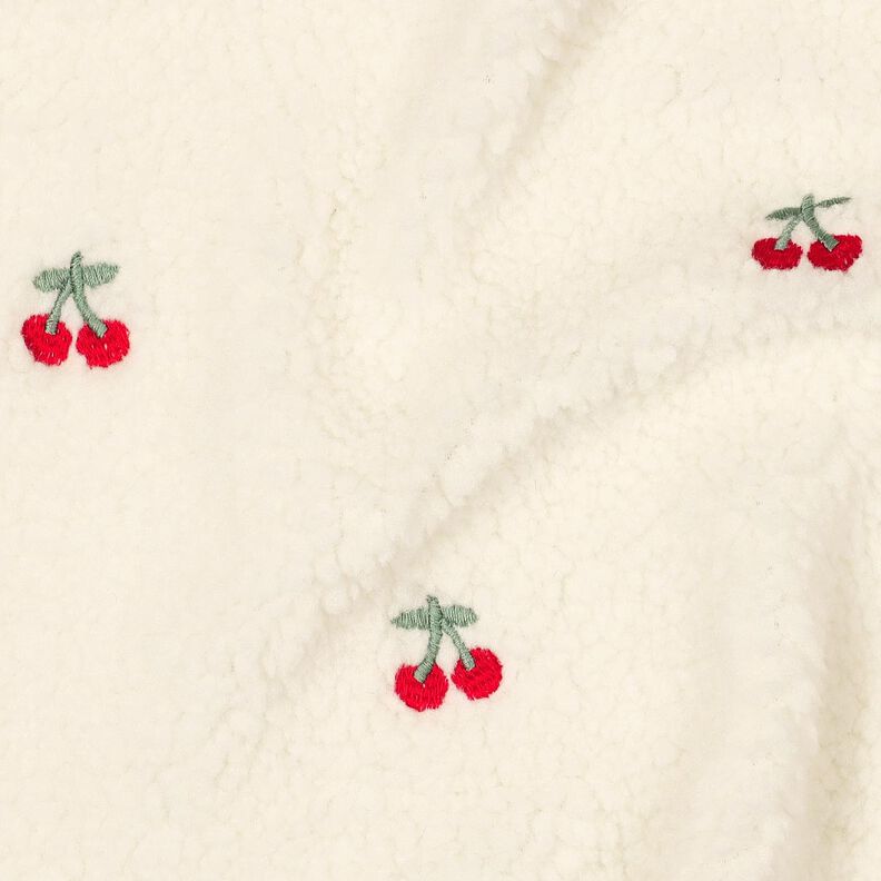 Teddyplüsch bestickte Kirschen | Poppy Fabrics – elfenbein/chili, image number 2