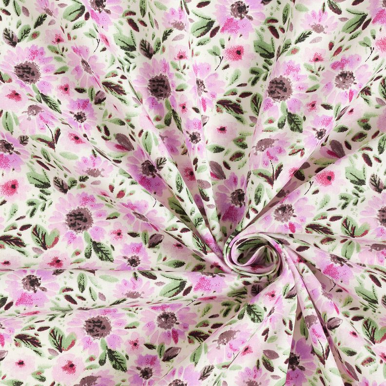 Baumwollpopeline Blumenmeer – pastellviolett/weiss,  image number 3
