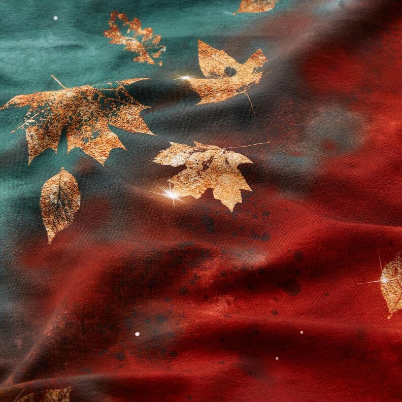 French Terry Sommersweat goldener Herbst | Glitzerpüppi – blautanne/burgunder, image number 1