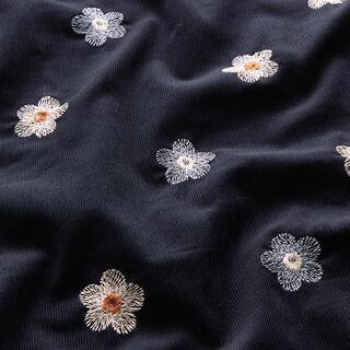 Babycord gestickte Blumen – nachtblau, 
