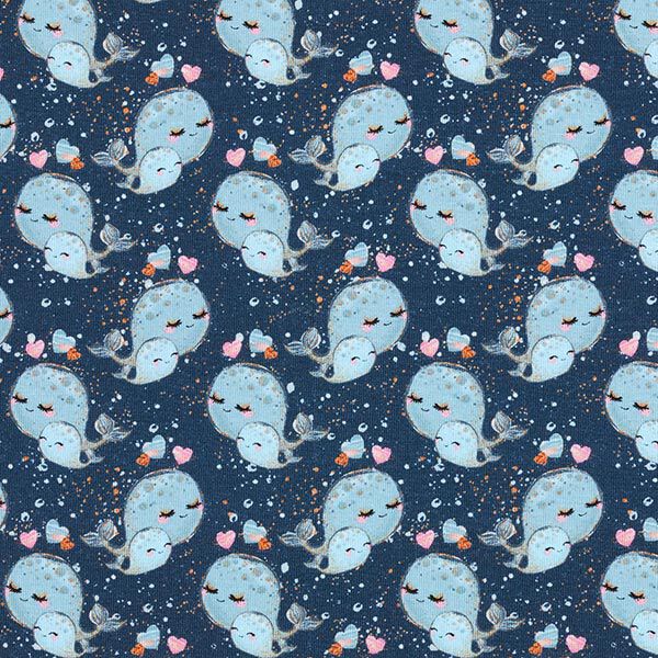 Baumwolljersey Wale & Herzen Digitaldruck – marineblau, image number 1