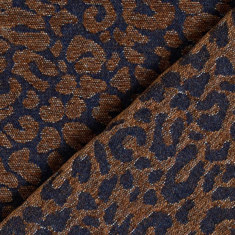 Hosenstoff Denim-Optik Leoprint – mittelbraun/nachtblau,  image number 4