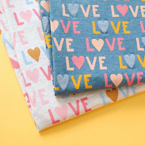 Baumwolljersey Glitzer-Love – stahlblau/silber | Reststück 50cm