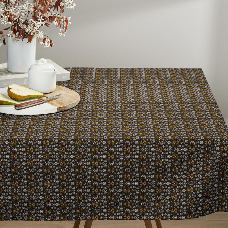 Baumwollstoff Cretonne rankende Blümchen – schwarz/currygelb, image number 5