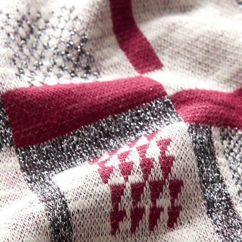 Strickstoff grafisches Glitzermuster – beere/weiss,  image number 3