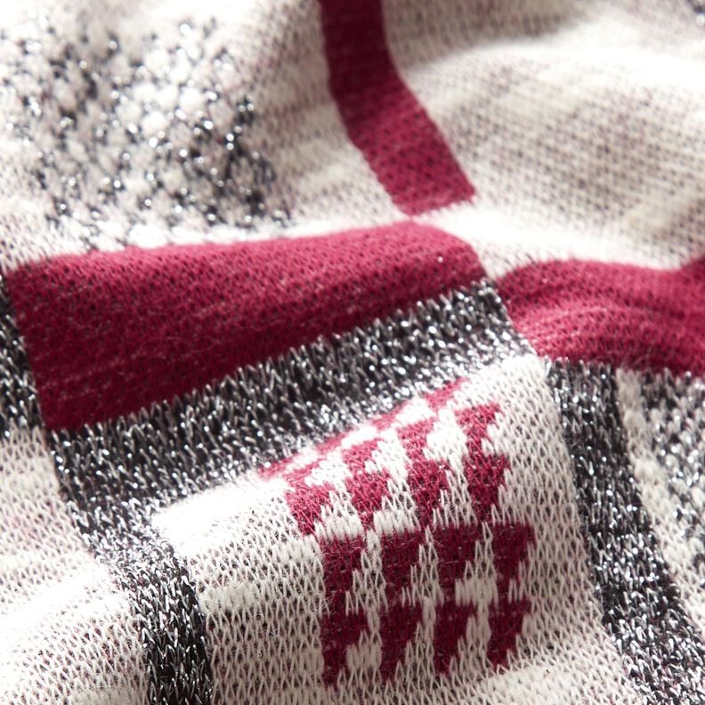 Strickstoff grafisches Glitzermuster – beere/weiss, image number 3