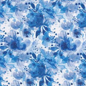 Viskosestoff Blumen mit Farbklecksen – königsblau/weiss, 
