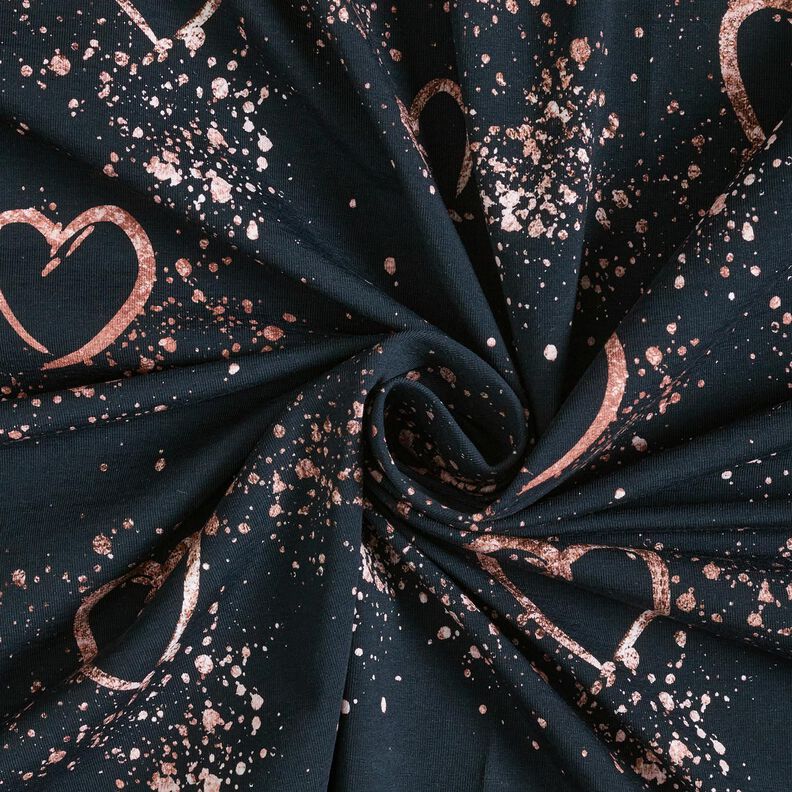 Baumwolljersey Goldsprenkel Herzen | Glitzerpüppi – schwarzblau/dunkelaltrosa,  image number 3