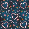 French Terry Sommersweat Candy Cane Herzen | Glitzerpüppi – nachtblau/chili,  thumbnail number 1