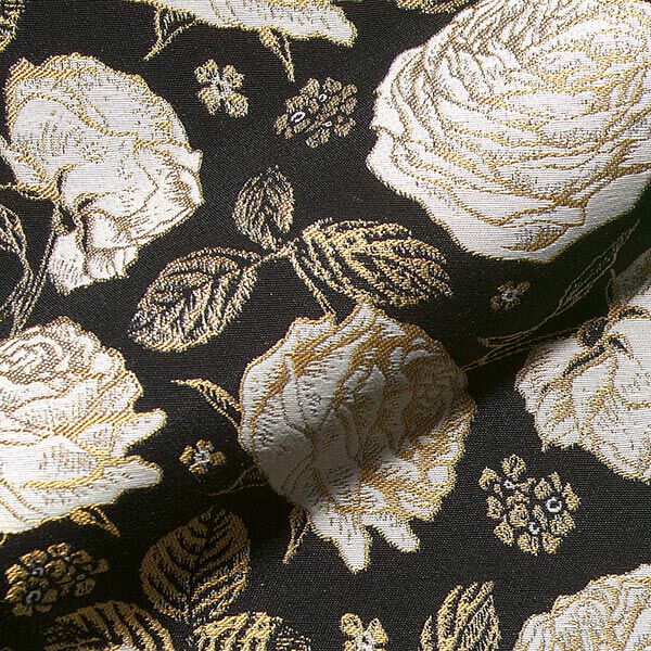 Dekostoff Jacquard Rosen – schwarz/gold, image number 2