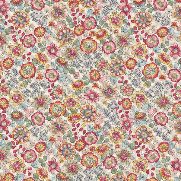 Dekostoff Halbpanama große Blüten   – natur/pink,  image number 1