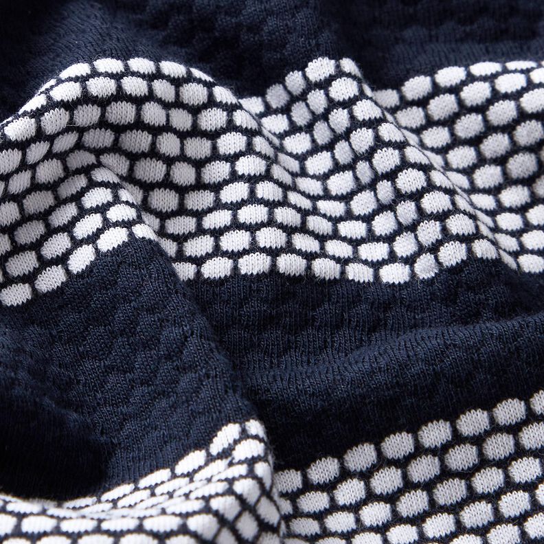 Baumwolljersey gepunktete Streifen – marineblau/weiss,  image number 2
