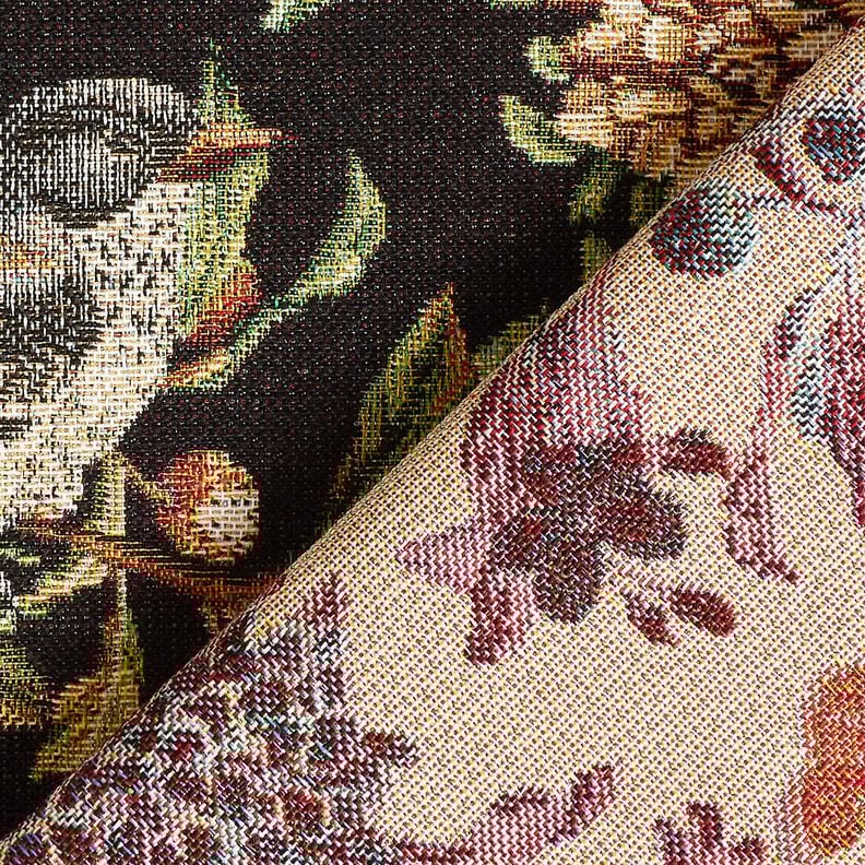 Dekostoff Gobelin Blüten und Vögel – schwarz/grün,  image number 4