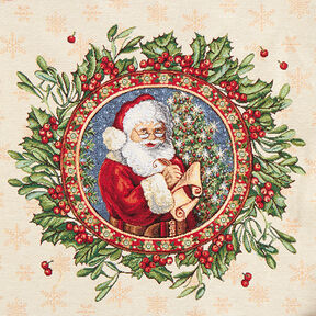 Dekostück Gobelin Weihnachtsmann im Mistelkranz – hellbeige, 