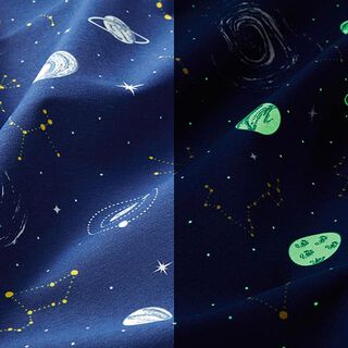 Dekostoff Canvas Glow in the Dark Planetarium – marineblau, 