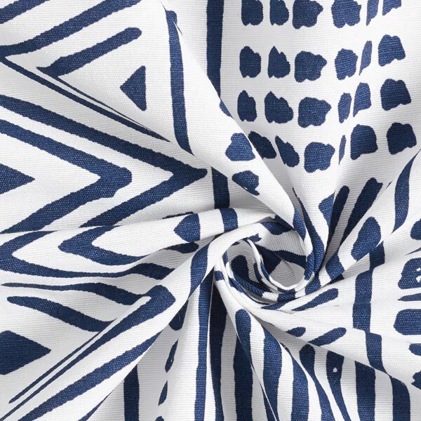 Dekostoff Canvas Ethno – marineblau/weiss | Reststück 50cm